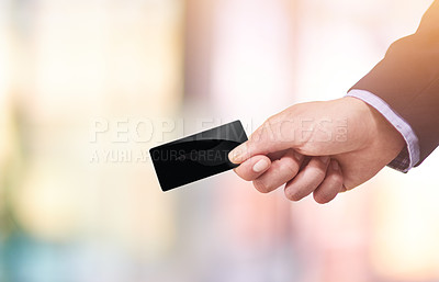 Buy stock photo Hand of person, business card or contact with corporate, company or service details or number. Professional, businessman or exchange identity for work project, startup or salesman giving information