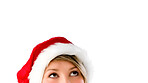 Woman in christmas hat. Woman in christmas hat thinking