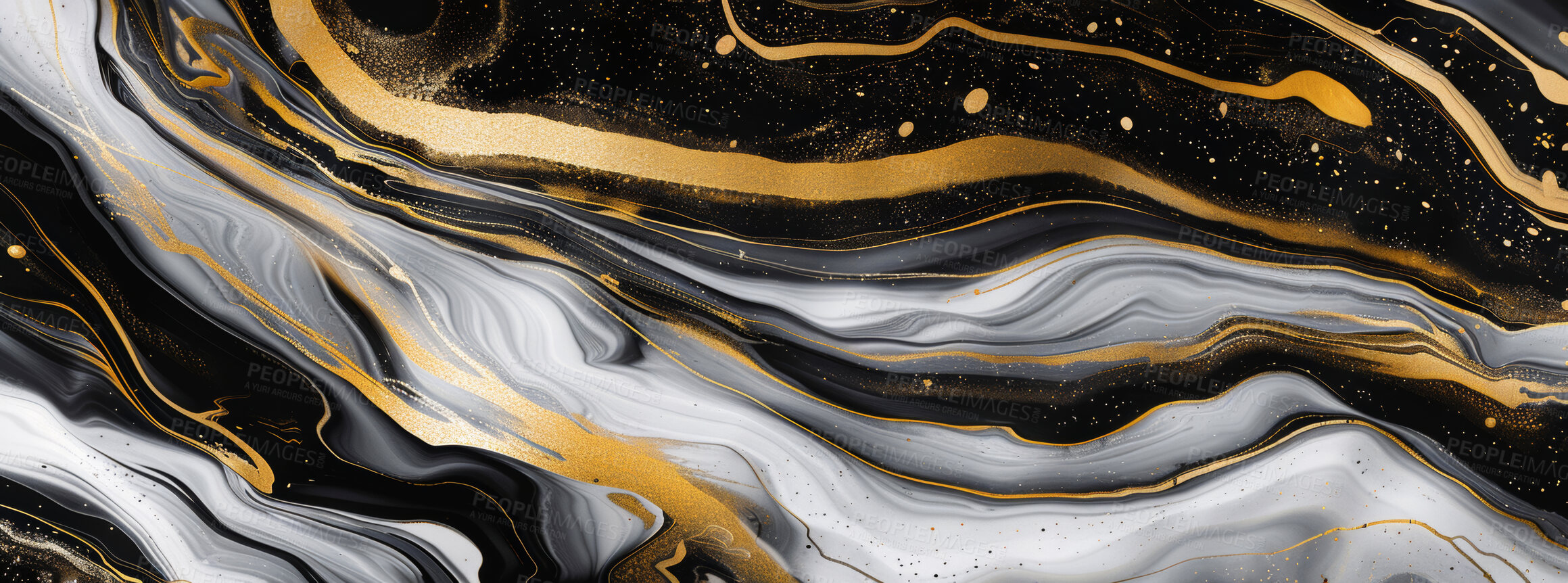 Buy stock photo Galaxy, art and painting background with marble glitter as splash wallpaper with creativity gradient, banner or fluid. Liquid, texture and ripple flow with cosmic pattern or abstract, swirl or design