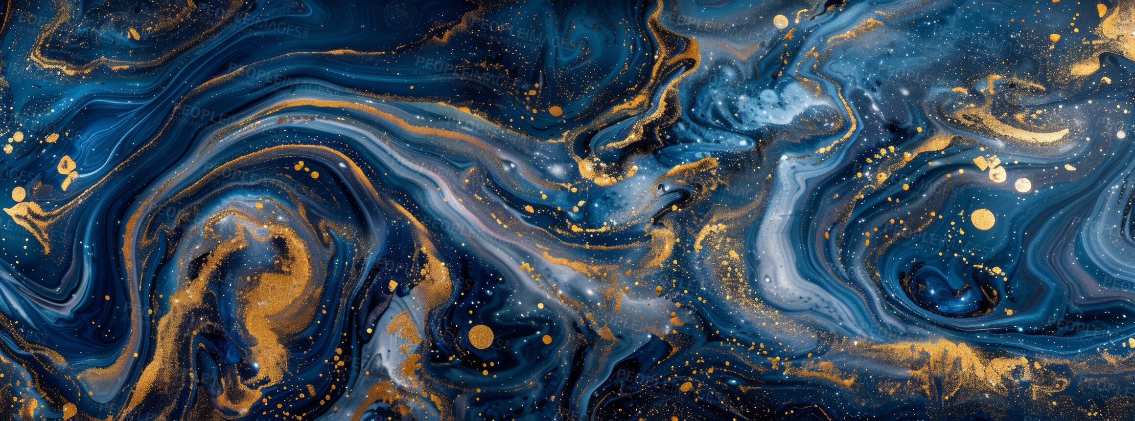 Buy stock photo Galaxy, creative and paint wallpaper with marble glitter as splash background with artwork lines, banner or fluid. Liquid, texture and ripple flow with cosmic pattern or abstract, swirl or design