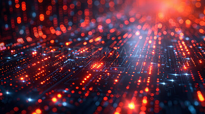3d, abstract or art of bokeh, grid or futuristic, space or tunnel as cybersecurity wallpaper cpu. Red, dots or lights as stars, energy or stream of particle, data storage as creative gaming aesthetic