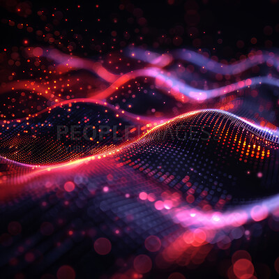 Buy stock photo Network, Connection, and abstract 3d background for technology and internet structure. Telecommunication, fiber optic and signal for data and wifi, wires and digital or future electronic server