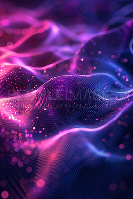 Buy stock photo Sound waves, connection and music for abstract technology, internet and streaming for listen. Telecommunication, networking platform and data or neon for signal, future and digital radio frequency