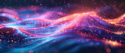 Buy stock photo Waves, connection and music for technology, abstract internet and streaming for listen. Telecommunication, networking platform and signal for audio or data, future and digital radio frequency