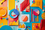 Graph, seo or marketing strategy graphic wallpaper for banking, investment growth and trading. Colourful, vibrant pop and creative graphic design poster for background, wallpaper and backdrop mockup