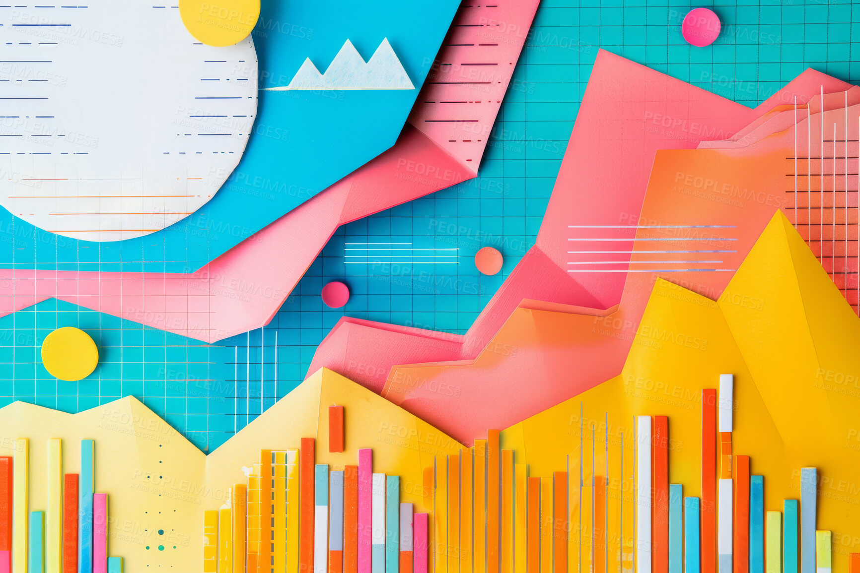 Buy stock photo Graph, seo or marketing strategy graphic wallpaper for banking, investment growth and trading. Colourful, vibrant pop and creative graphic design poster for background, wallpaper and backdrop mockup