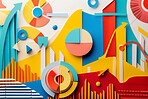 Graph, seo or marketing strategy graphic wallpaper for banking, investment growth and trading. Colourful, vibrant pop and creative graphic design poster for background, wallpaper and backdrop mockup