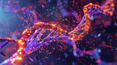 Buy stock photo Science, nebulae and dna with rna for biology development or retrovirus with transcription or teminism. Genectic material, enzymes and mutations for virus or chromosomes, gene therapy and molecular.