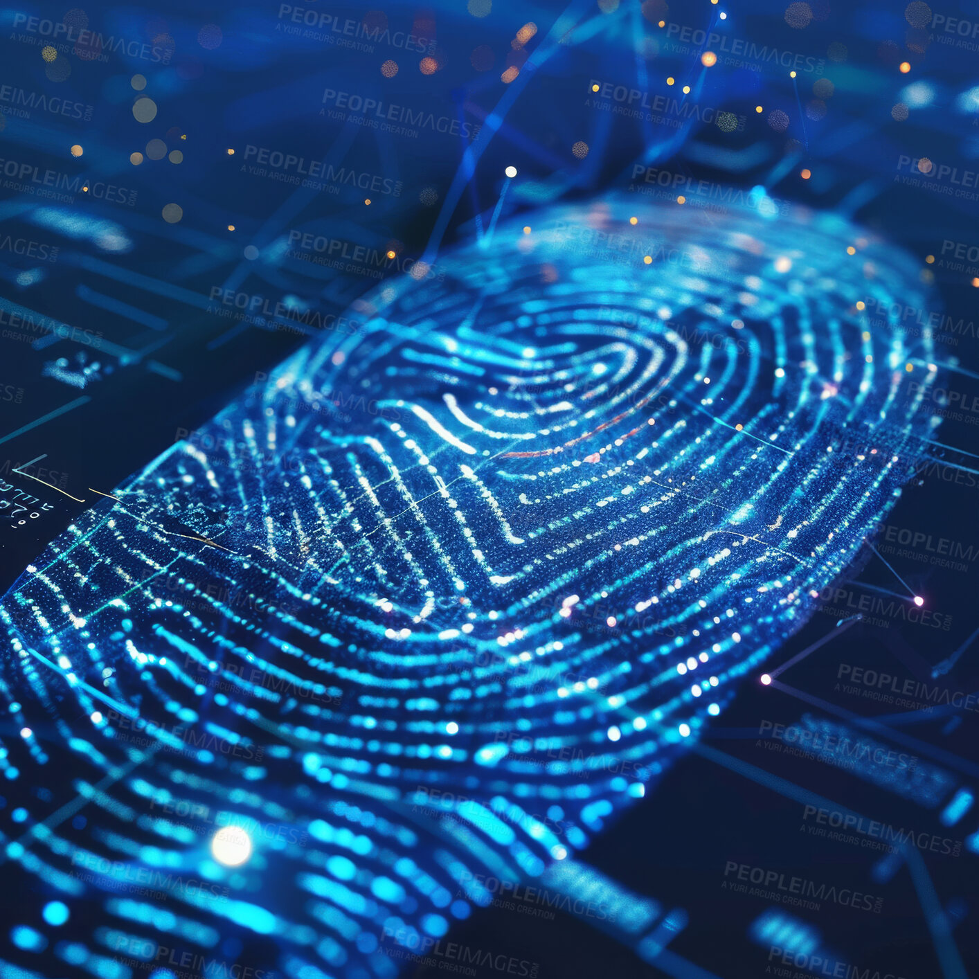 Buy stock photo Fingerprint, pattern and information for big data in software to capture with technology, futuristic and biometric. Electronic, identify and science for security or access with process and visual