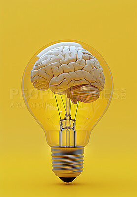 Graphic, brain and lightbulb with idea, knowledge and vision for creativity and thinking or study. Learning, growth and intelligence with mind, goals and mindset art for education or mental health