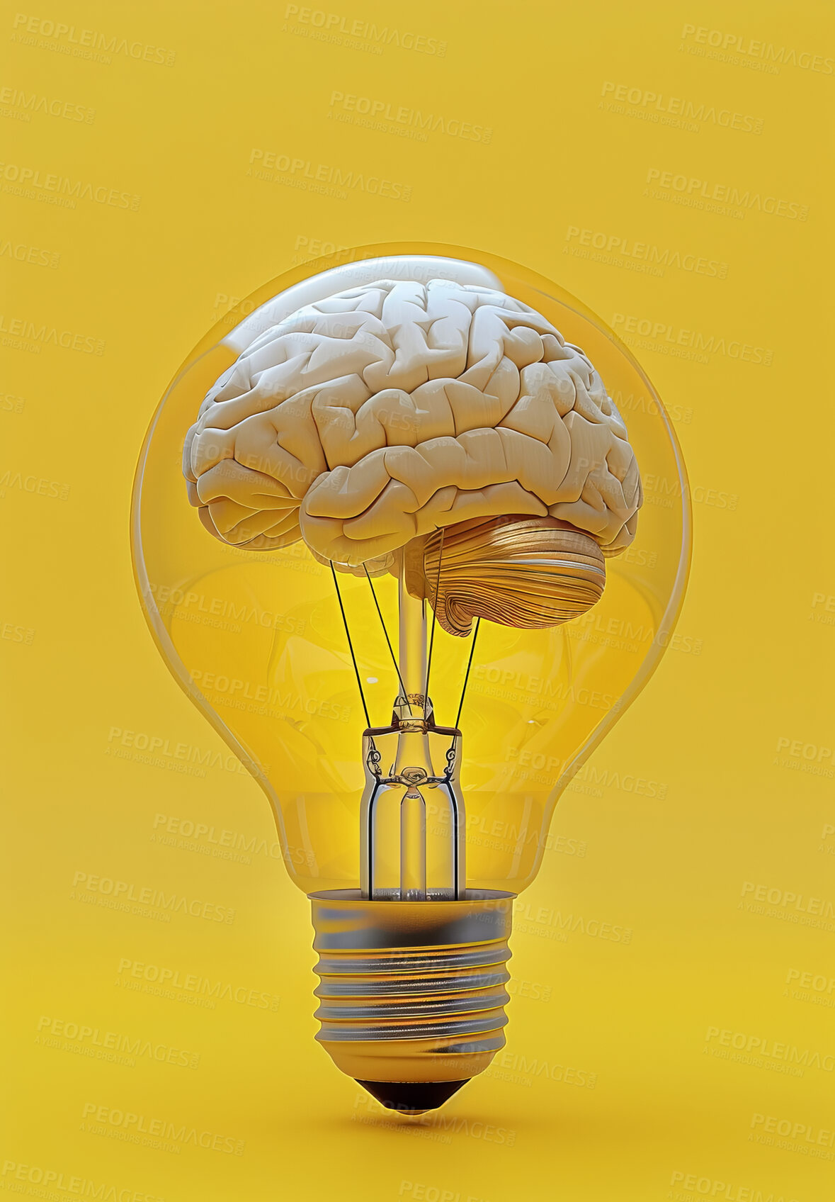 Buy stock photo Graphic, brain and lightbulb with idea, knowledge and vision for creativity and thinking or study. Learning, growth and intelligence with mind, goals and mindset art for education or mental health