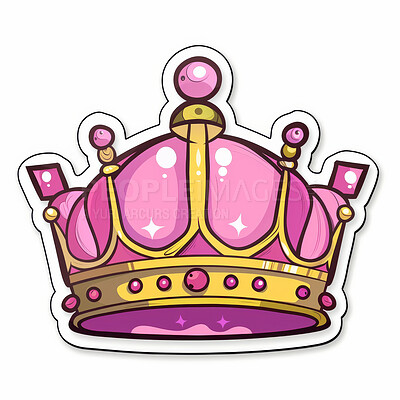 Crown, art and sticker logo for monarch with medieval jewelry in studio isolated on a white background. Icon, emoji and royal illustration for queen, luxury and design for decoration on a backdrop
