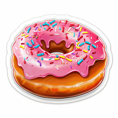 Illustration, donut and sweet with snack, delicious and candy with food isolated on white studio background. Icing, creative and artistic with sprinkles or cartoon with icon, symbol or graphic design
