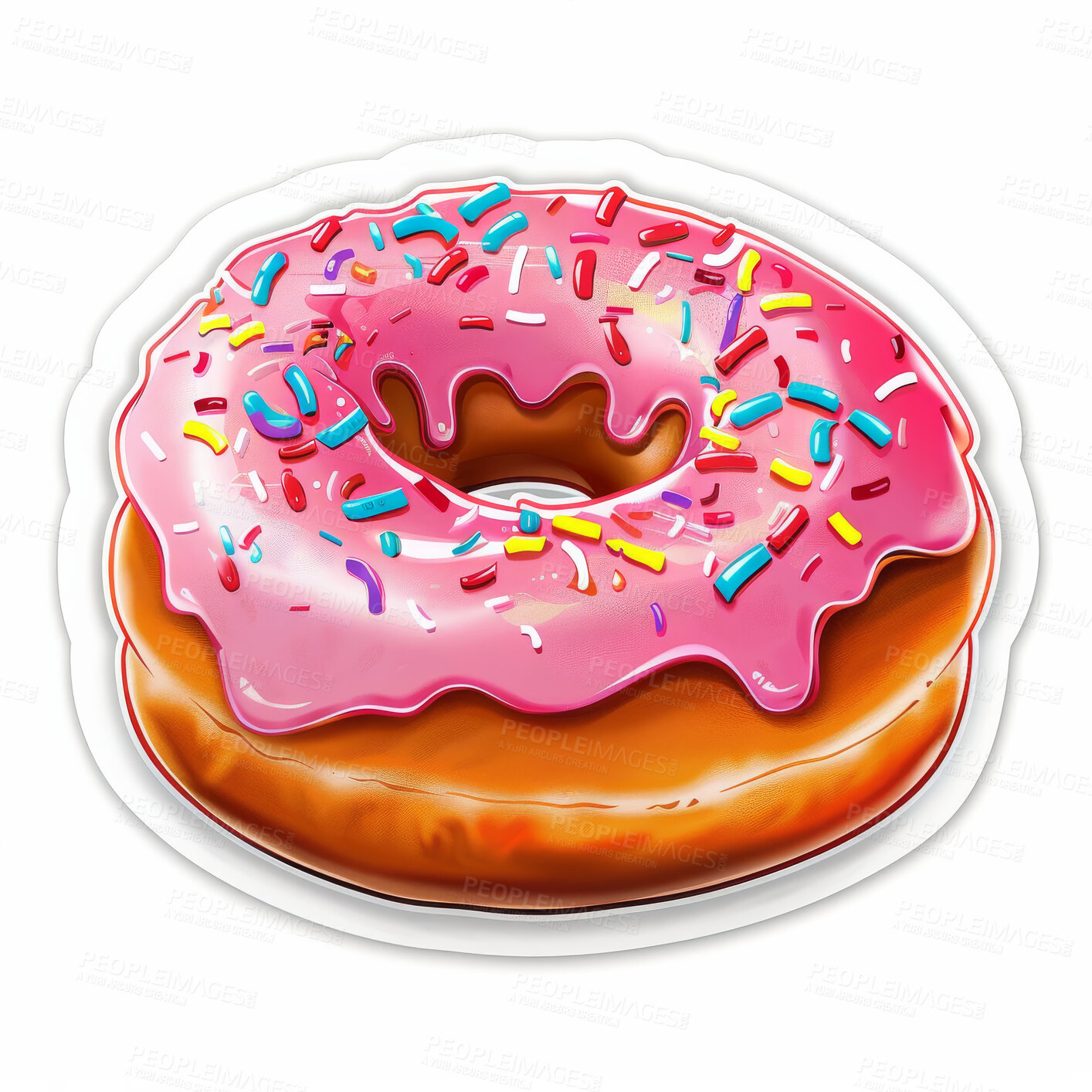 Buy stock photo Illustration, donut and sweet with snack, delicious and candy with food isolated on white studio background. Icing, creative and artistic with sprinkles or cartoon with icon, symbol or graphic design