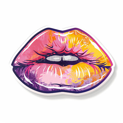 Sticker, vinyl and mouth with graffiti for multi color art or 3D graphic on a white studio background. Print, decal or custom label of design for cosmetics, makeup or cartoon style on mockup space