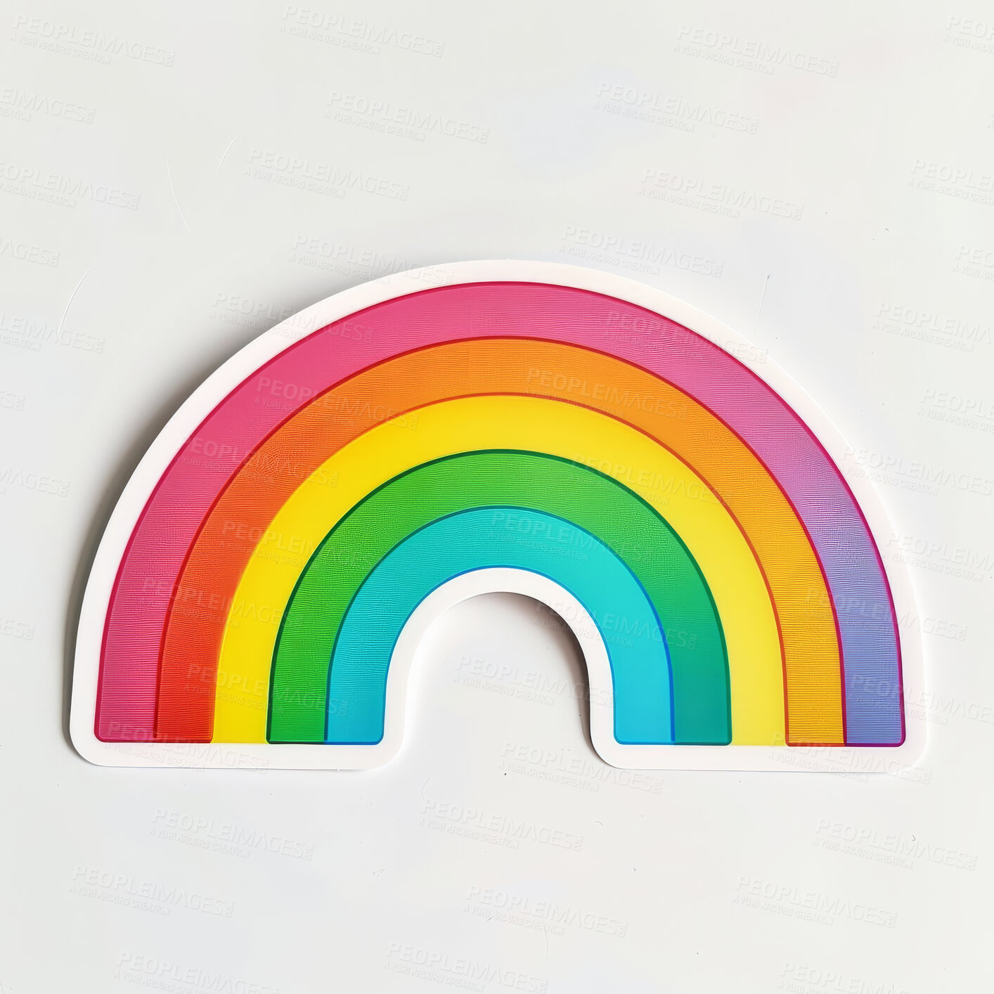 Buy stock photo Rainbow, sticker and art with white background, vinyl and digital icon for color design. Decor, clipart and emoji, nature illustration or graphic for creativity and artistic template with abstract
