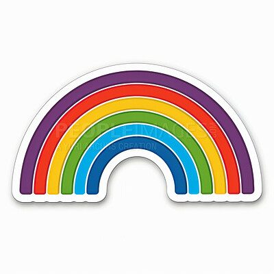 Buy stock photo Rainbow, icon and sticker with white background, vinyl or digital art for LGBTQ color. Decoration, clipart and emoji, pride illustration or graphic for creativity and artistic template with abstract