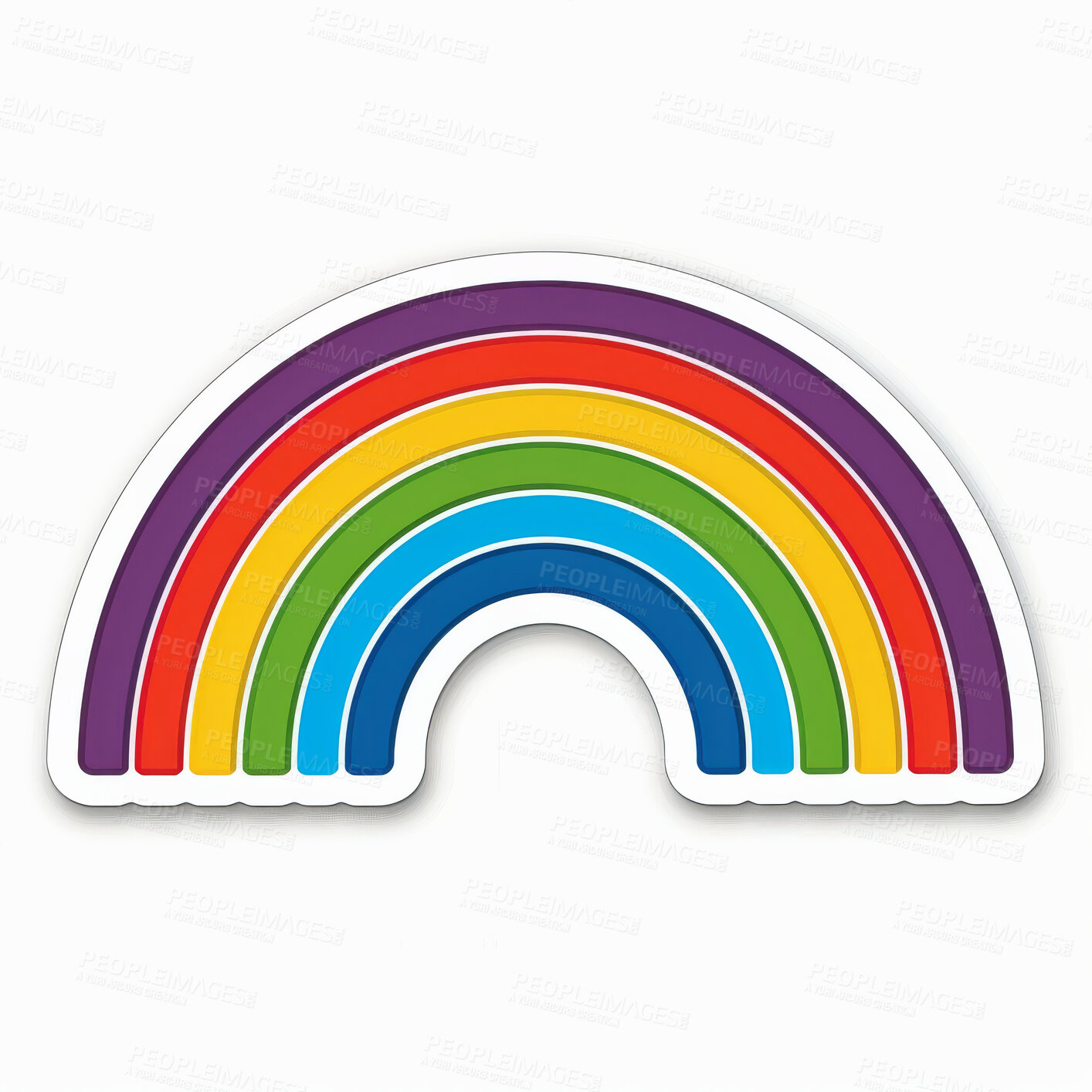 Buy stock photo Rainbow, icon and sticker with white background, vinyl or digital art for LGBTQ color. Decoration, clipart and emoji, pride illustration or graphic for creativity and artistic template with abstract