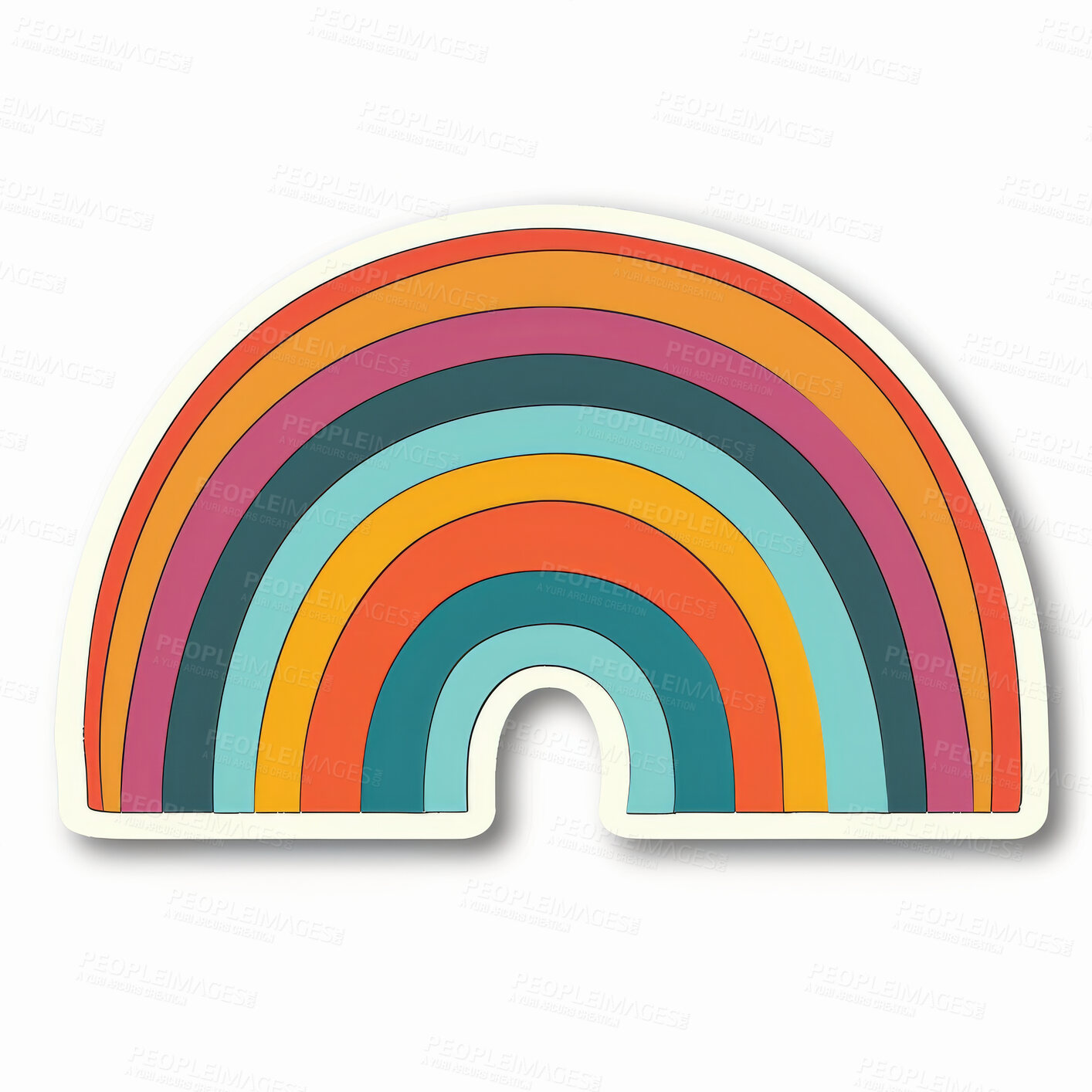 Buy stock photo Rainbow, icon and art with white background, vinyl sticker and color design. Decoration, clipart and emoji, nature illustration or graphic for creativity and artistic template with abstract.