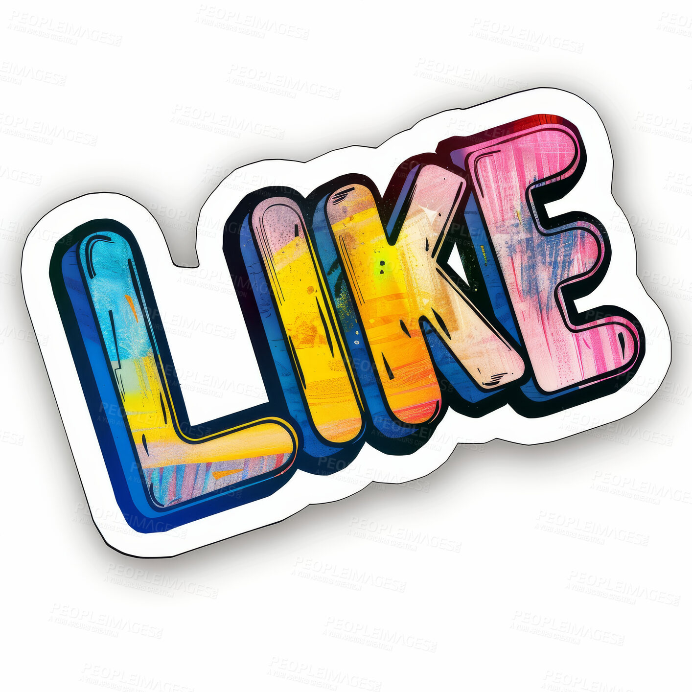 Buy stock photo Sticker, art or like as approval, yes or vote to support, feedback or success of graffiti aesthetic. Colorful, graphic or icon as vector illustration, label or opinion by decision on white background