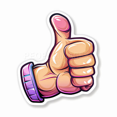 Emoji, illustration and thumbs up with creative hand isolated on white background for like or yes. Social media, thank you and vote with cartoon winner gesture for communication, goal or reaction