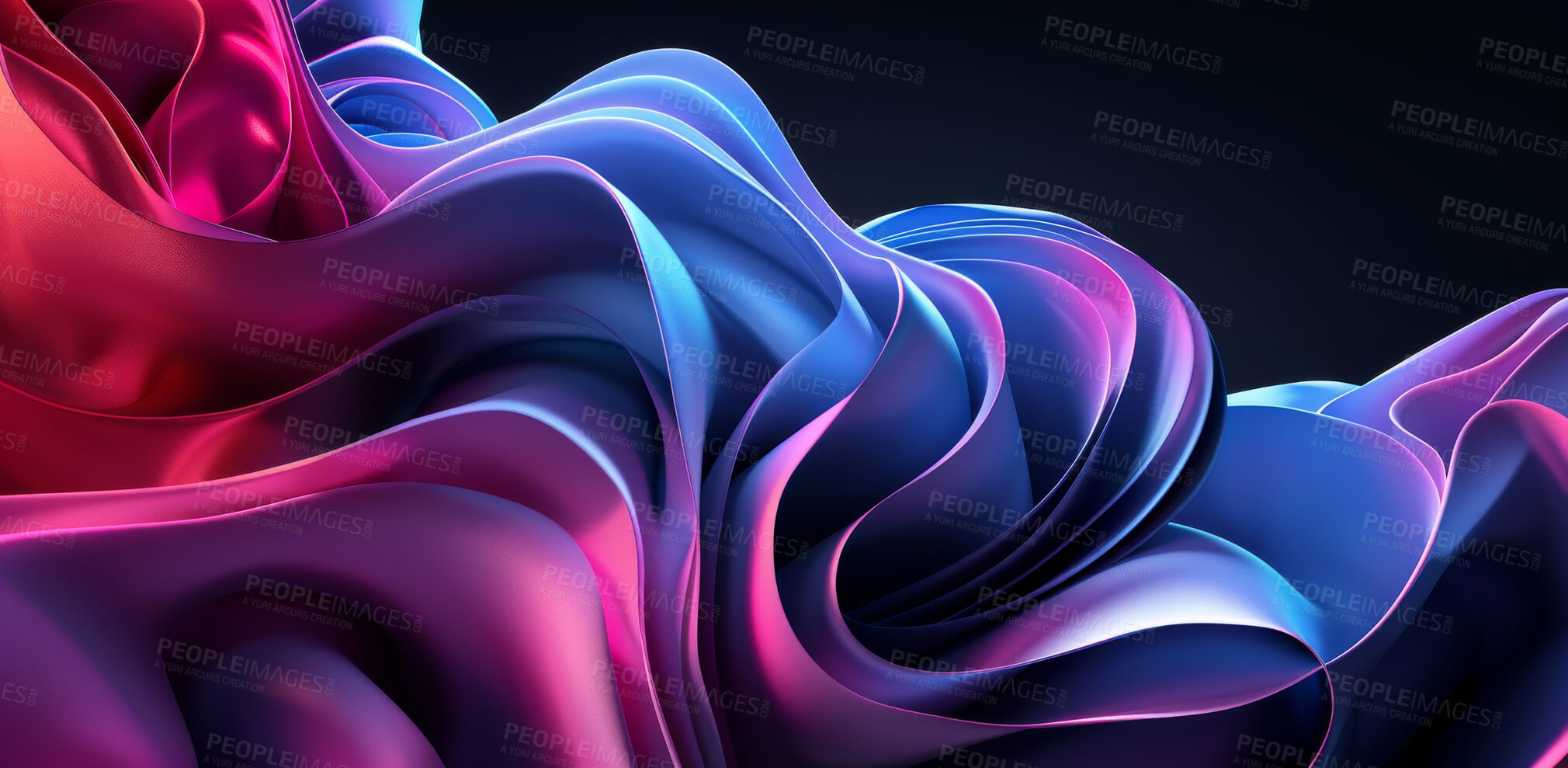 Buy stock photo Neon, 3d and abstract backdrop with wave texture for wallpaper, computer and virtual system. Color, graphic and digital background with pattern for web design, creative and illustration or tech