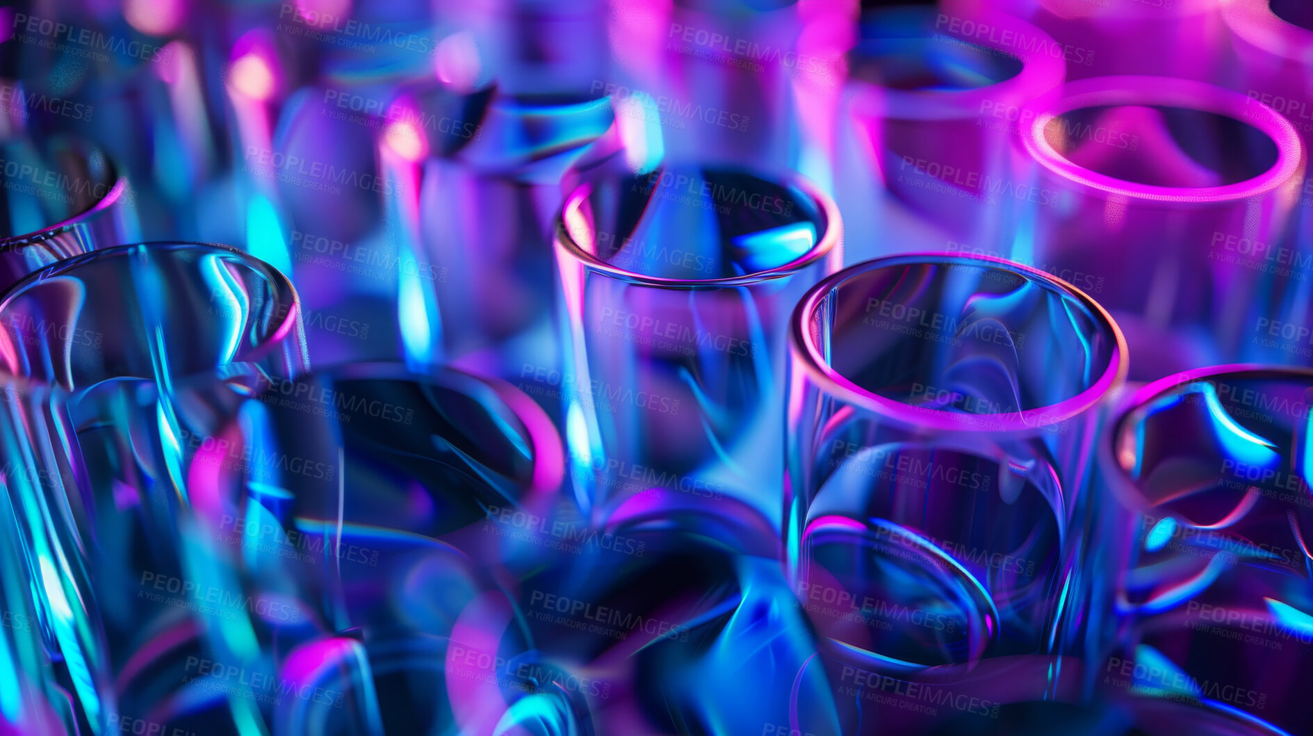 Buy stock photo Holographic, glass and wallpaper as abstract art with iridescent glow as neon background, liquid or creativity. Metallic, glowing and 3d design or shot for party with texture, pattern or reflection