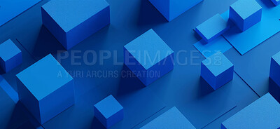 Buy stock photo Abstract graphic, block and wallpaper with blockchain and creative color render. 3d digital cubes, geometric Illustration and pastel grid for modern geometry, mosaic and form for data innovation