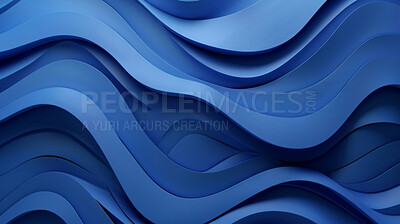 Blue, waves and 3D texture with abstract graphic painting, design or ripple pattern for art on background. Curve light, wallpaper and wavy lines of ocean, water or aqua liquid forming and flowing