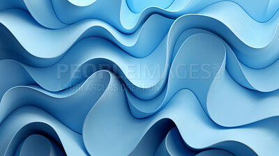 Blue, waves and geometric shapes with 3D graphic or texture of abstract painting, design or ripple pattern for art, wallpaper or background. Curve light, wavy lines or smooth motion of dynamic sheets