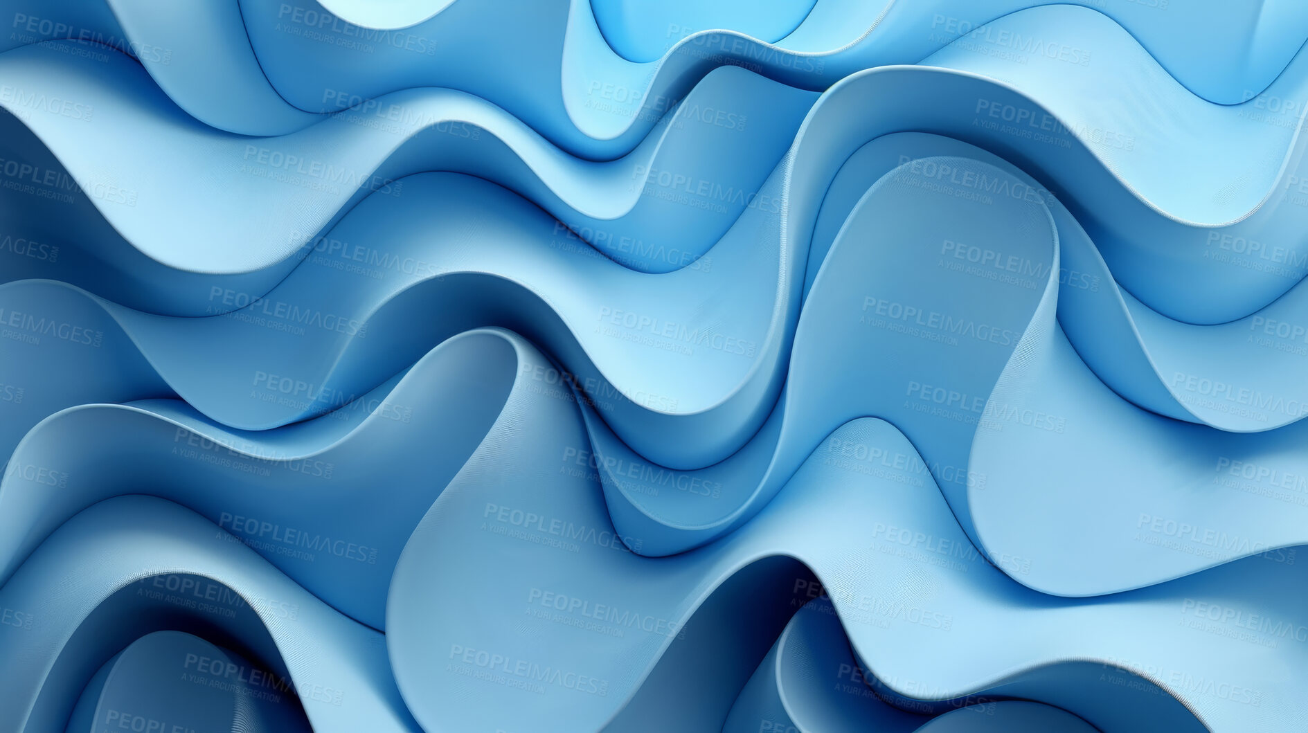 Buy stock photo Blue, waves and geometric shapes with 3D graphic or texture of abstract painting, design or ripple pattern for art, wallpaper or background. Curve light, wavy lines or smooth motion of dynamic sheets
