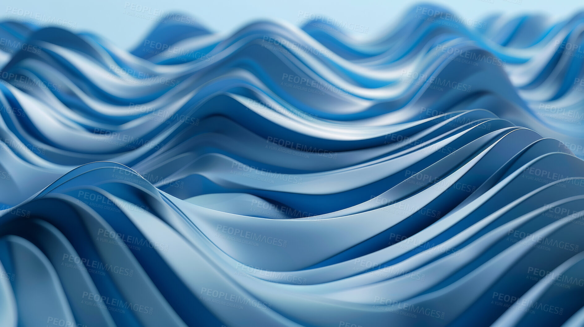 Buy stock photo Blue, waves and pattern with texture of 3D graphic, abstract painting or ripple design for art, wallpaper or background. Curve light and wavy lines of cartoon ocean, water or aqua flow with motion