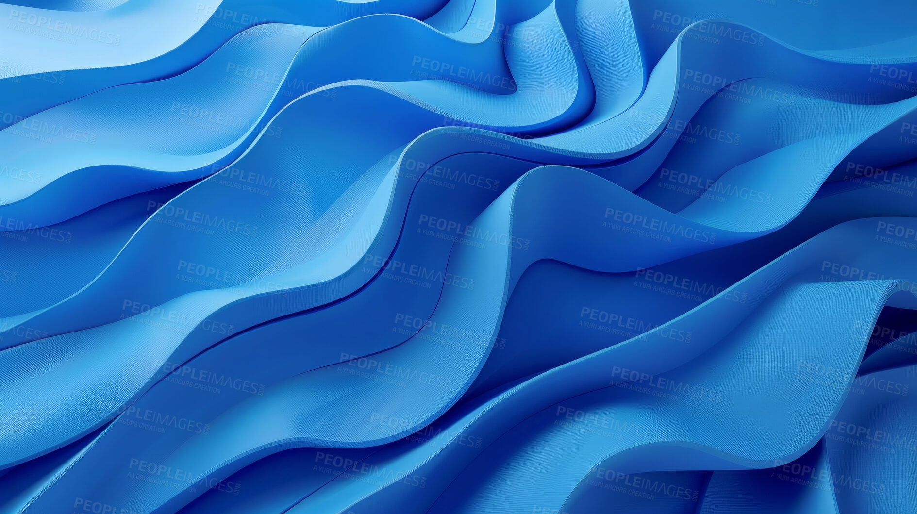 Buy stock photo 3d textile, abstract and blue background for wallpaper, texture or illustration art of fabric. Pattern, waves and design for gradient of motion, flow or graphic of color on creative backdrop closeup