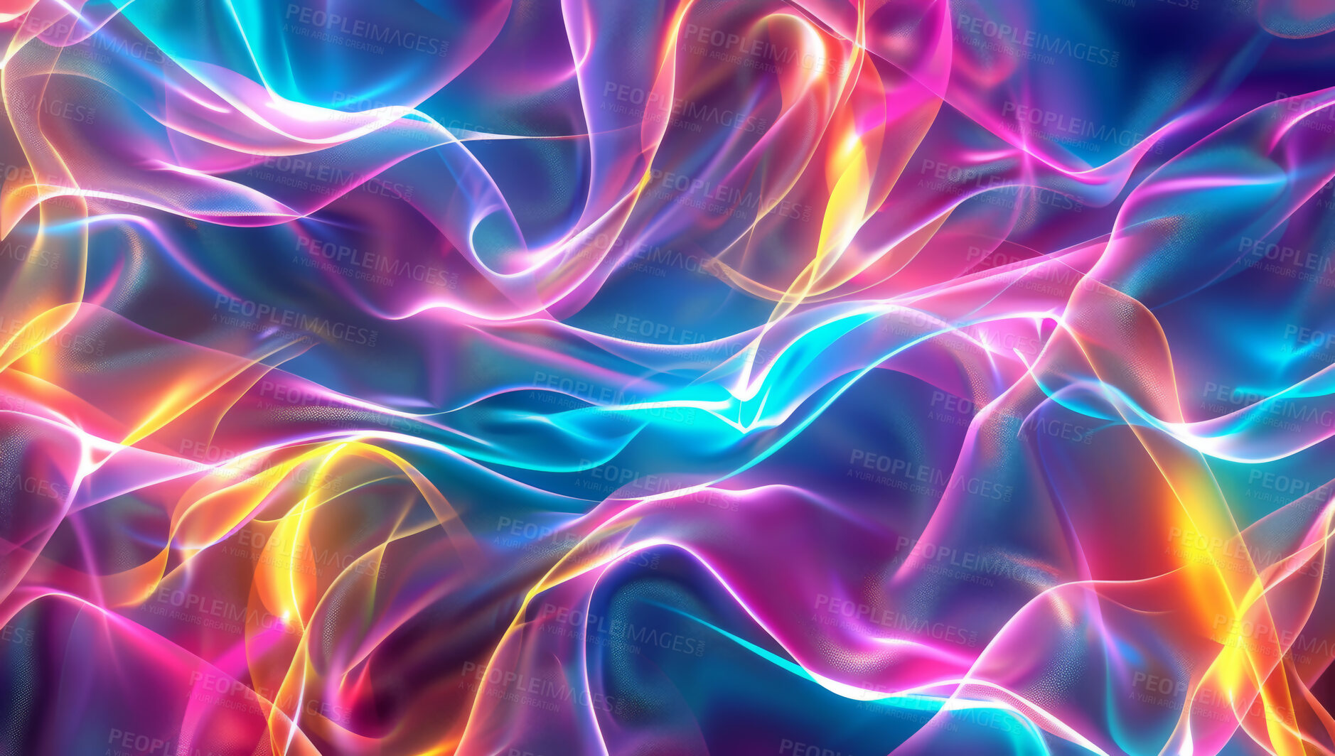 Buy stock photo Abstract, wallpaper and art of 3d texture, glow and illustration isolated on a black background. Pattern, flow and iridescent with gradient of motion, neon or color of creative graphic on backdrop