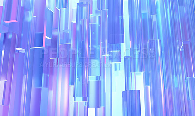 Vector, crystal and lines in 3D gradient, geometric shape and rectangle vortex with abstract glass for wallpaper. Purple, pink hue or illustration of bars, futuristic neon and creative or digital