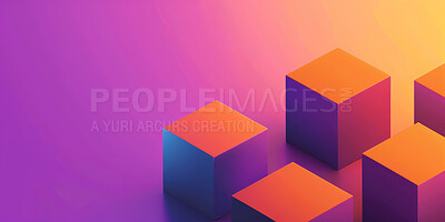 Buy stock photo Graphic, cubes and color with cloud server, blockchain and visualisation for crypto innovation. Abstract, technology and big data with internet, software or network database for futuristic system