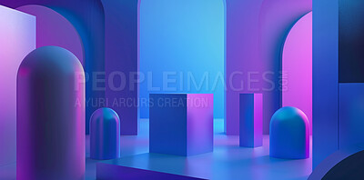 Podium, color and product placement with mockup in studio for display or brand advertising or collaboration. Stage for cosmetics presentation or promotional setup, demonstration with vibrant purple.