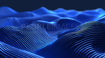 3d waves, pattern and blue background for texture, art or wallpaper illustration of fabric. Abstract, flow or design with gradient of motion, textile or graphic of liquid on creative backdrop closeup
