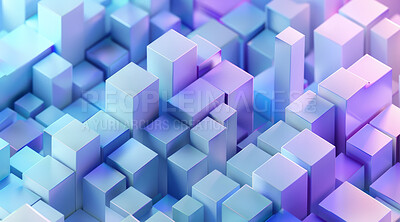 Graphic, cubes and color with fintech, blockchain and visualisation for crypto innovation. Abstract, technology and big data with internet, software or network database for futuristic system