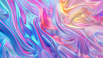 Colorful, holographic and texture with metallic abstract for wavy wallpaper, background or fabric. Ultraviolet, textile and foil or spectrum surface with chrome gradient for shiny illustration.