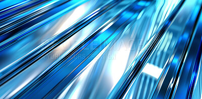 Abstract, blue and metallic structure with illustration of light, movement and metal roof surface. Graphic, design and texture of material for construction, building and perspective of pattern