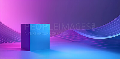 Square, color and product placement with mockup in studio for display or brand advertising or collaboration. Podium for cosmetics presentation or promotional setup, demonstration and vibrant purple