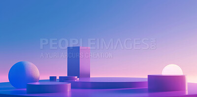 Light, color and product placement with mockup in studio for display or brand advertising or collaboration. Podium for cosmetics presentation or promotional setup, demonstration and vibrant purple