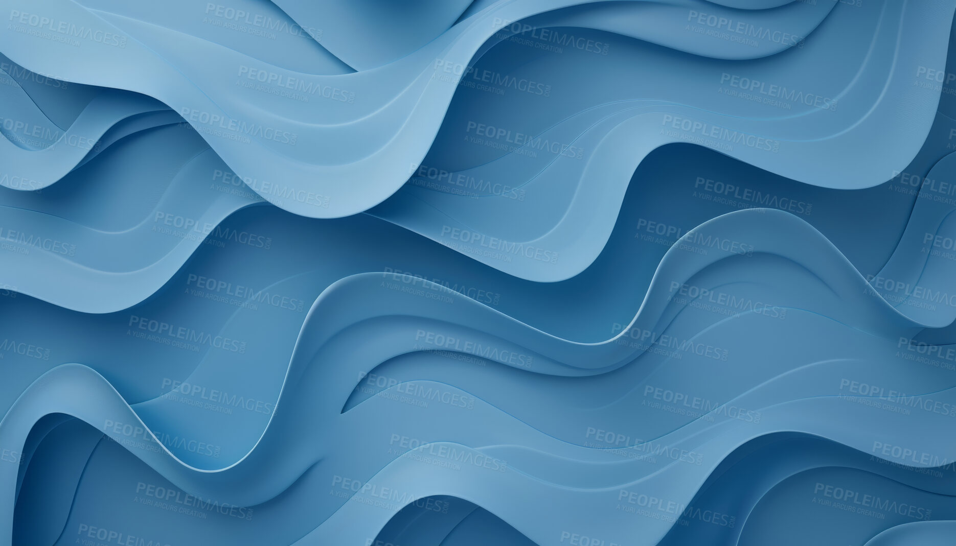 Buy stock photo Graphic, texture and blue waves for 3d pattern, art or abstract wallpaper, design or digital cyberspace technology. Virtual reality, motion or futuristic metaverse, vibration or hologram illustration