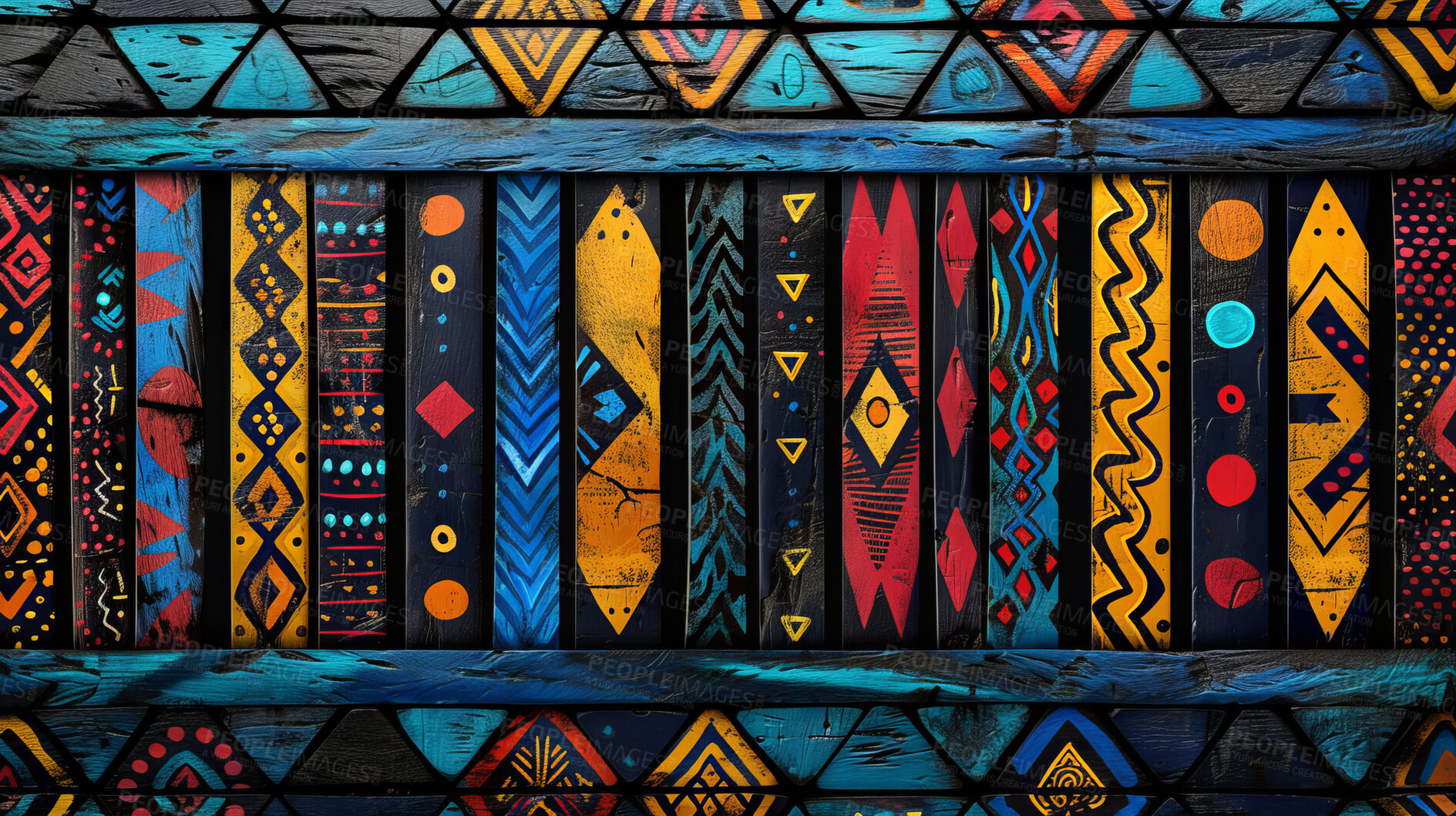 Buy stock photo African, art and seamless abstract patterns for background, wallpaper and heritage museum. Cultural, native and creative tribal design for backdrop, gallery or traditional decor exhibition by artist