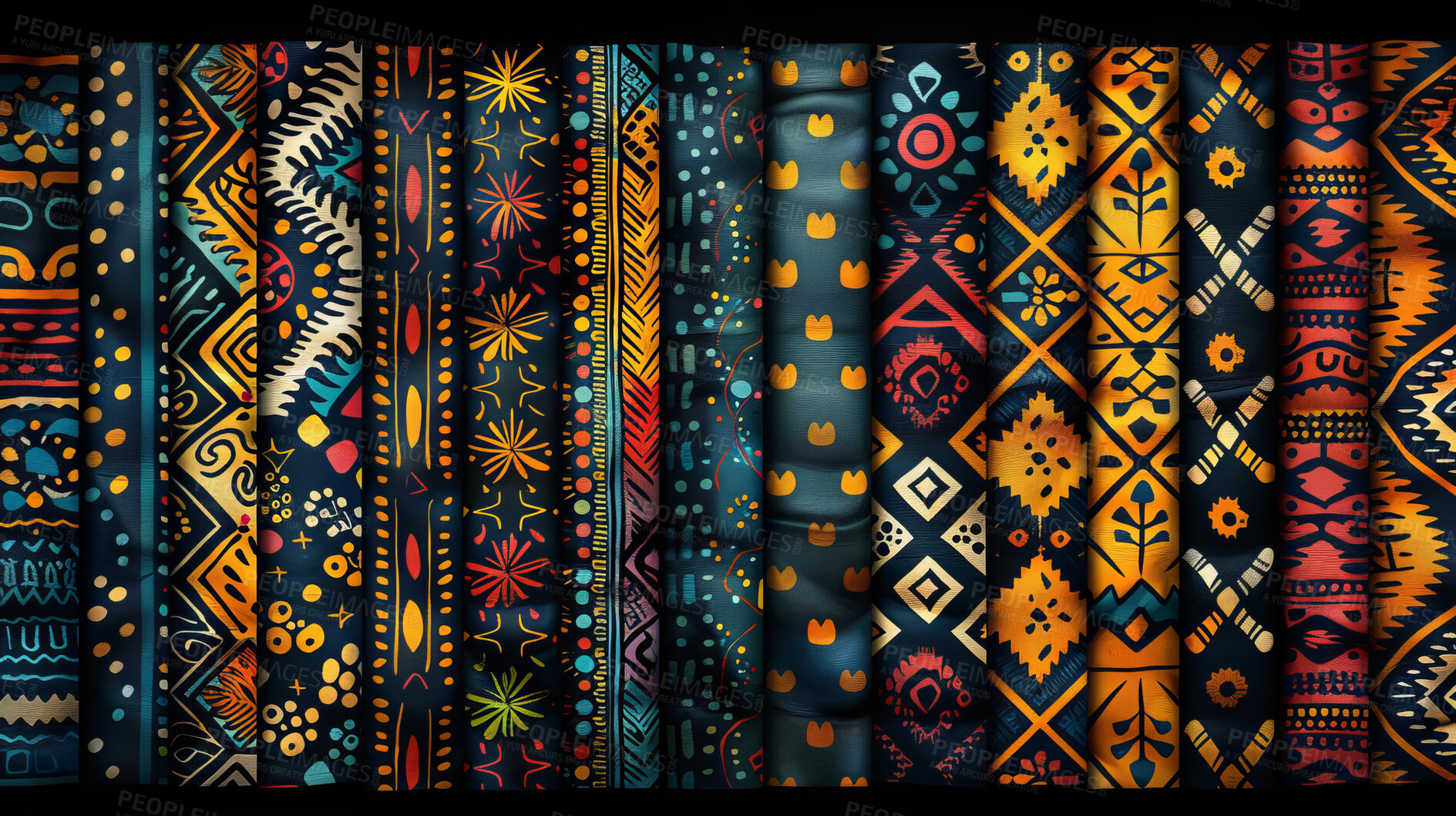 Buy stock photo Graphic, Africa pattern and ancient art and texture of background, object and culture of illustration. Textile, design and creative with lines, style and decoration, vintage and tribal and shape