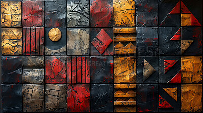 Buy stock photo Tribal, ancient and wallpaper for traditional art with patterns for culture, history and ancestry. Geometry, carving and indigenous wood with African antique as background, vintage decor and religion