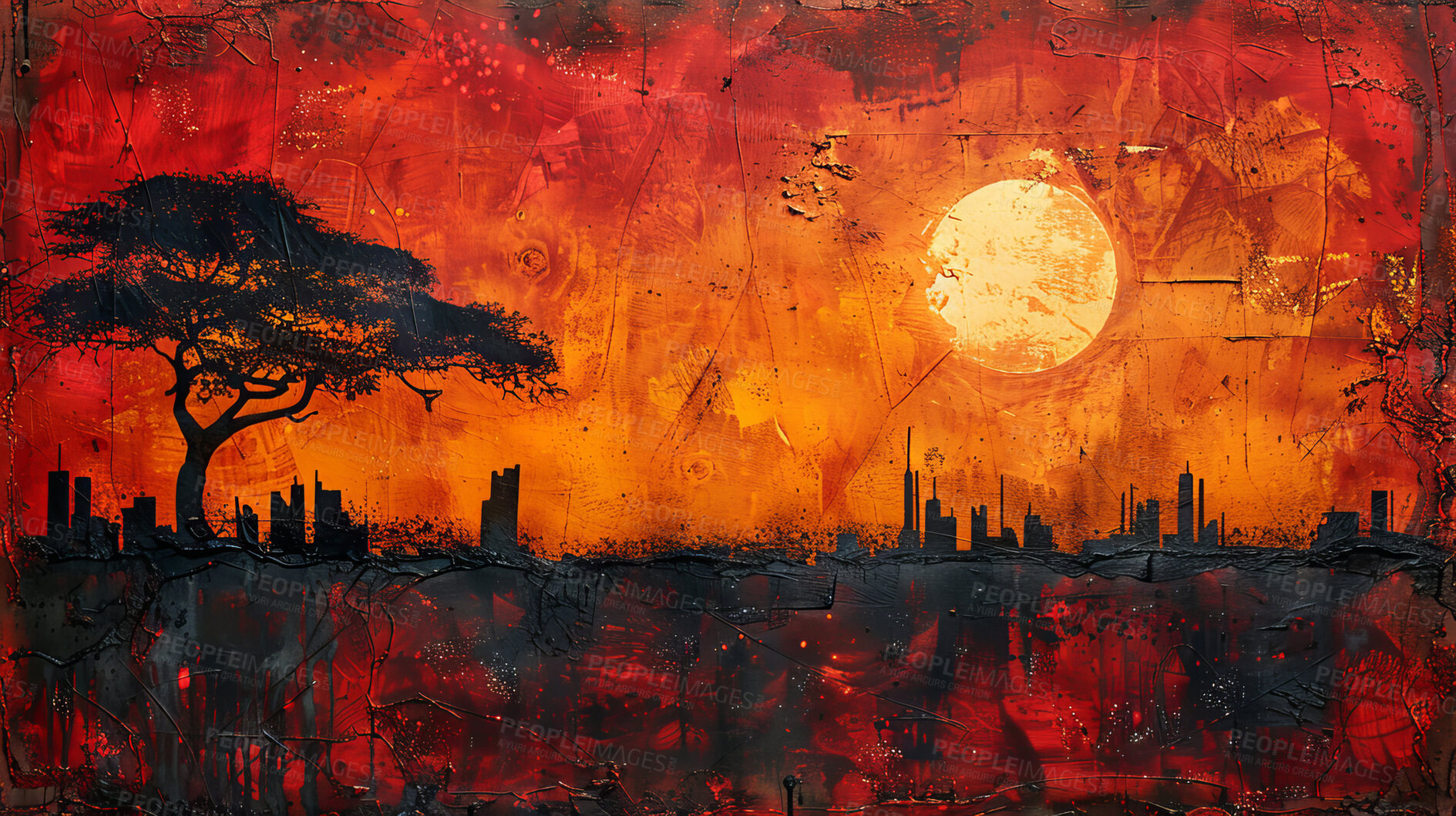 Buy stock photo Tribal, artwork and painting with creativity, texture and colorful with wallpaper and inspiration. Ethiopian, empty and illustration with heritage and talent with culture and traditional with ancient