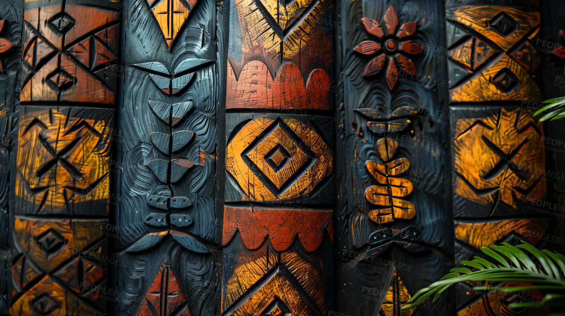 Buy stock photo African, wood and texture with geometric, background and tribal art or wallpaper carving. Traditional, decoration and illustration with 3d, graphic and abstract pattern or paint for dynamic shape