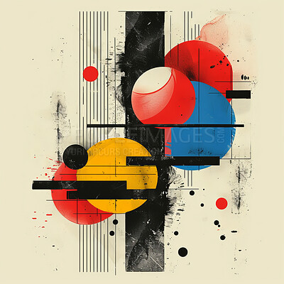 Buy stock photo Retro, art and abstract with creativity, vintage and painting with shapes and colorful with inspiration. Artistic, pattern and psychedelic with poster and trippy with wallpaper, stylish and template